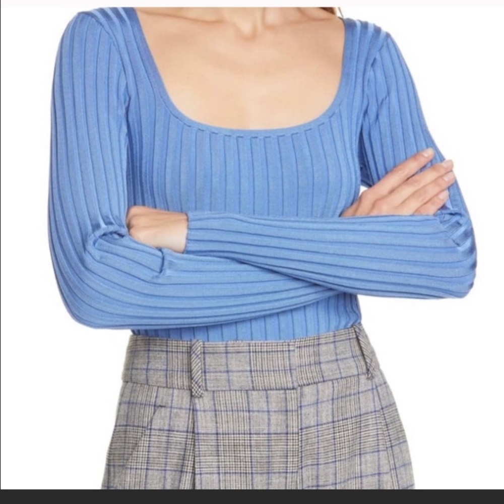 Veronica Beard Blue Ribbed Long Sleeve Top